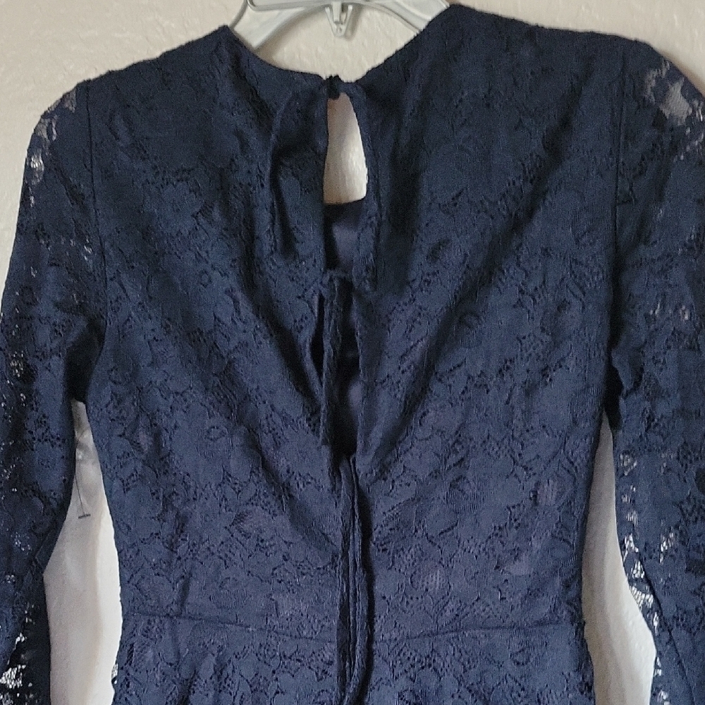 Betsey Johnson Navy Lace Long Sleeve Midi Dress Size 2 - Picture 4 of 12